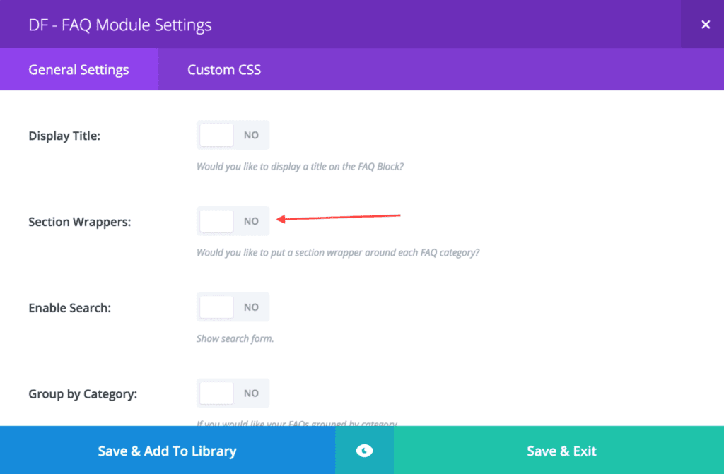 Section Wrappers Option in FAQ Plugin