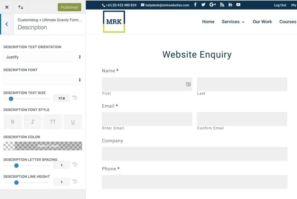 Management of global style for your Description text in Gravity Forms