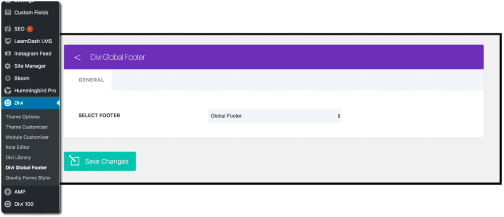 Select the Footer from the Divi Library Item dropdown