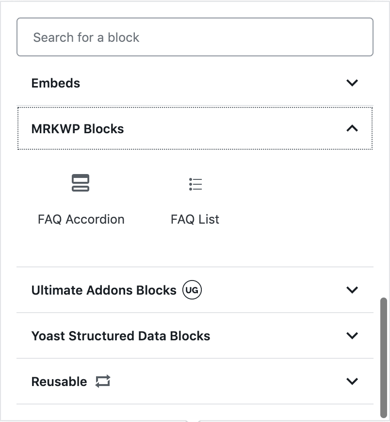 MRKWP Blocks: FAQ Accordion and FAQ List