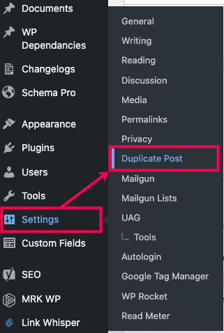 Accessing the Yoast Duplicate plugin settings