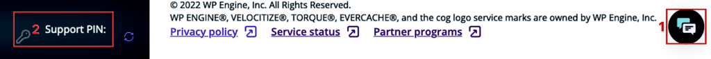 WP Engine Support button and PIN