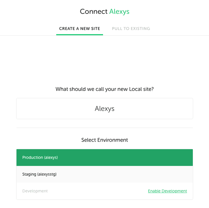 Site environment drop down