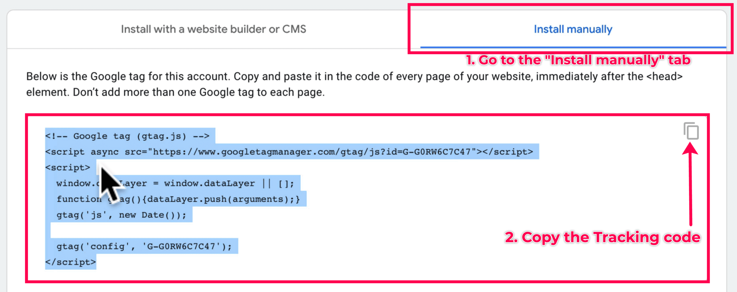 Copy Google Analytics tracking code.