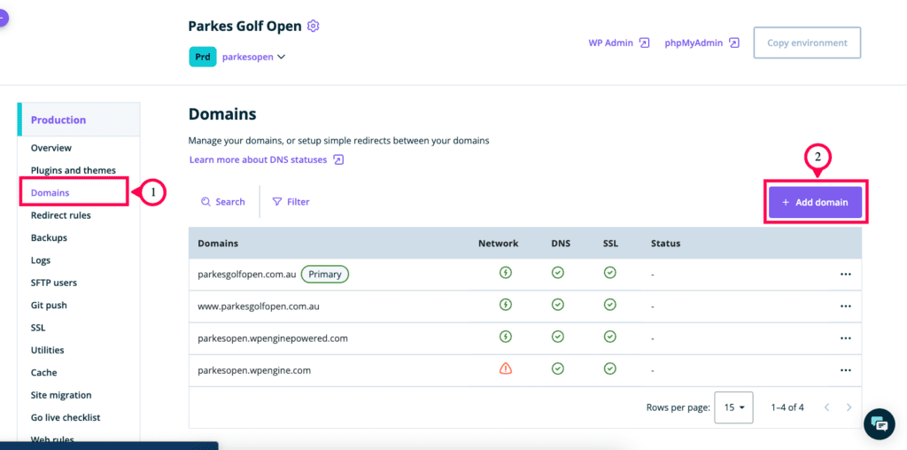 Domain Page WP Engine.