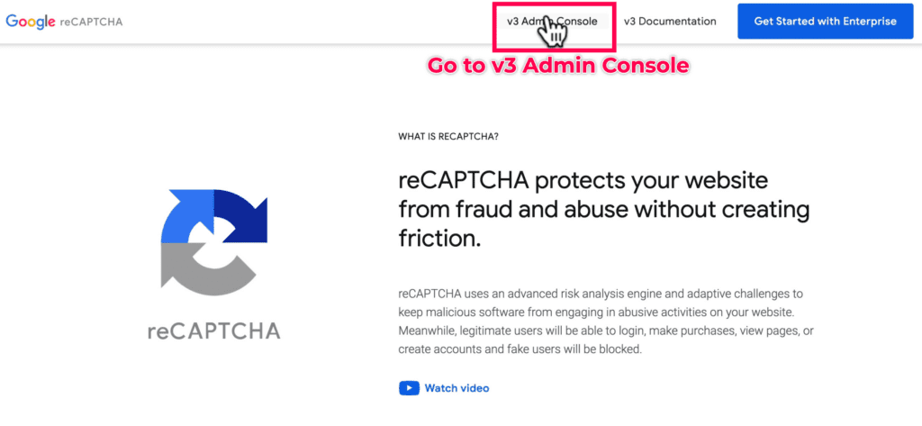 v3 Admin reCaptcha console 