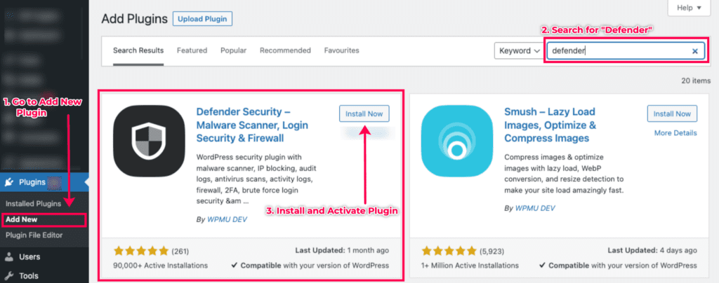 Install the WP Defender plugin on your WordPress site