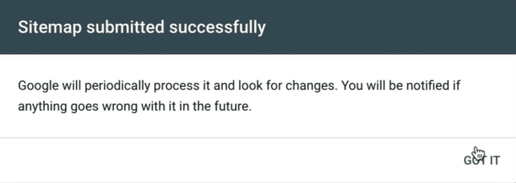 Sitemap successfully submitted.