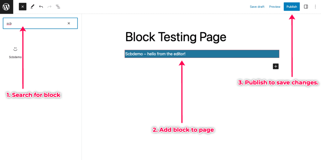 Test for the created WordPress block.