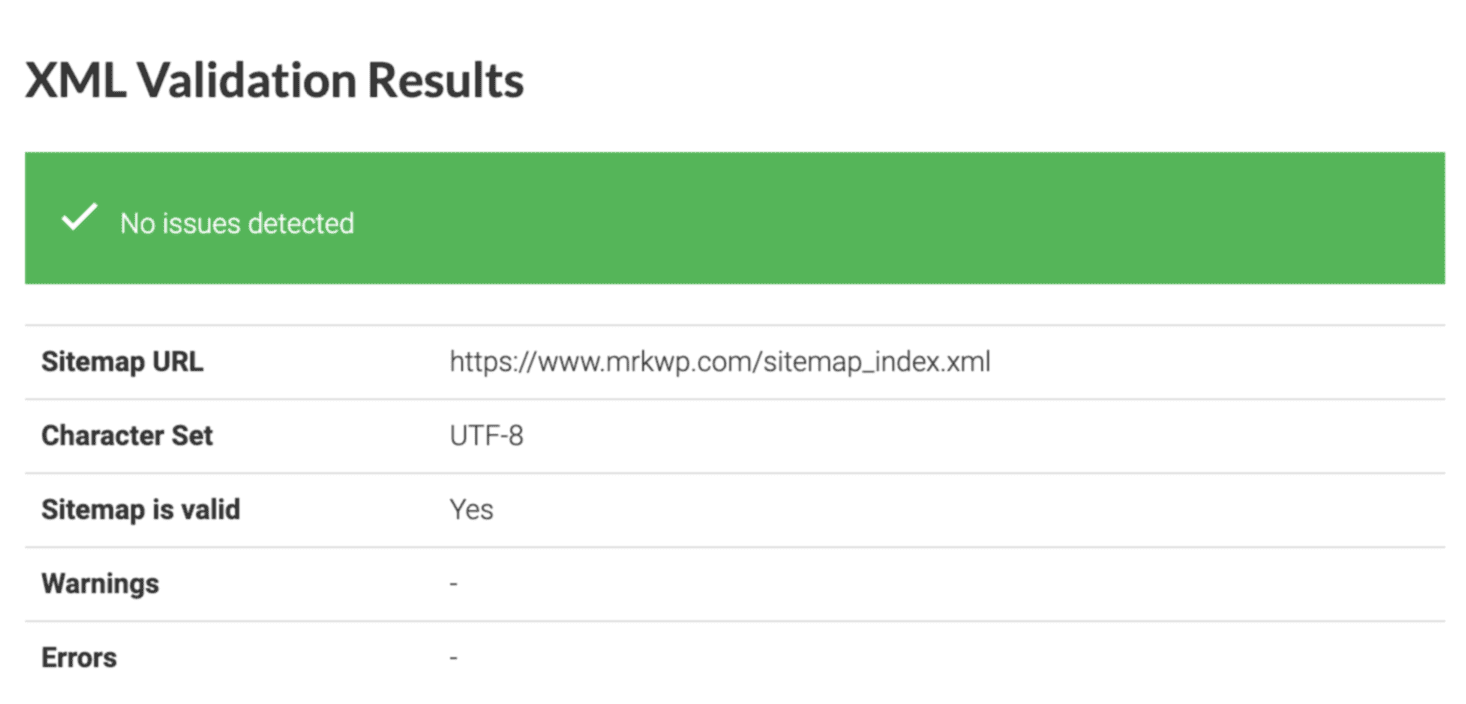 Sitemap check by the XML validator.