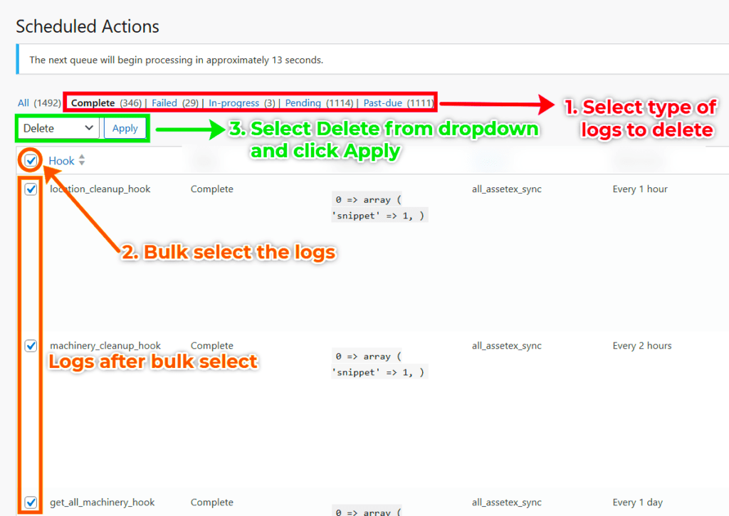 How to delete scheduled action logs inside the WP Admin