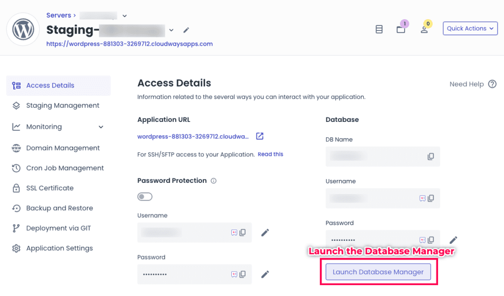 Launch Database manager inside Cloudways