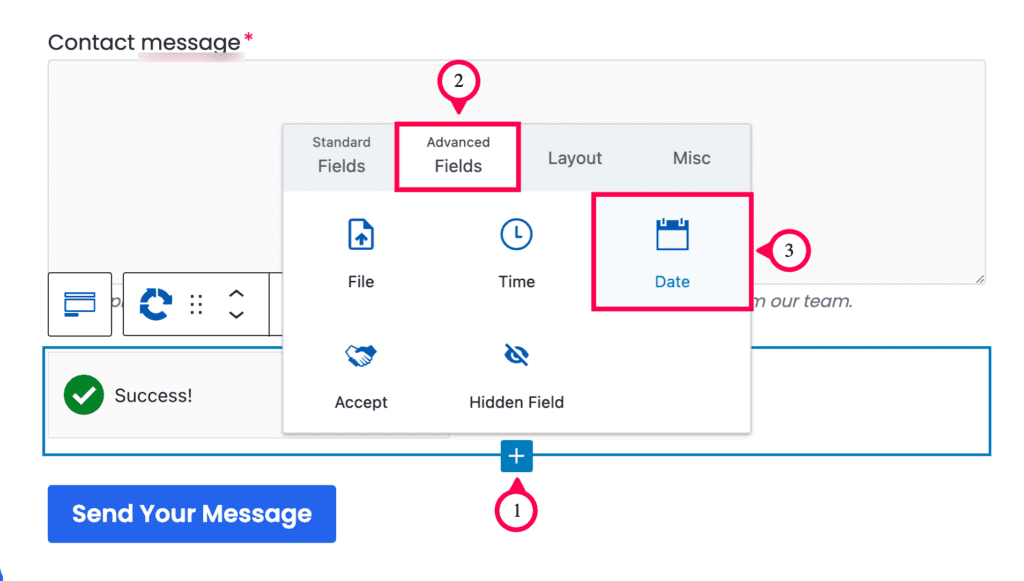 Adding the Date Input field block to the Kadence Form