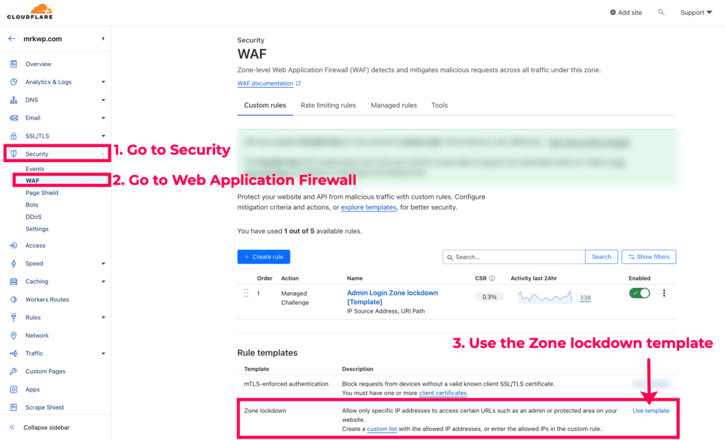 Accessing the Web Application Firewall - WAF rules inside Cloudflare